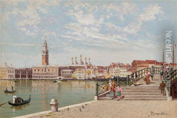 A Bridge In Venice, Saint Mark's Basilica In The Distance Oil Painting - Antonietta Brandeis