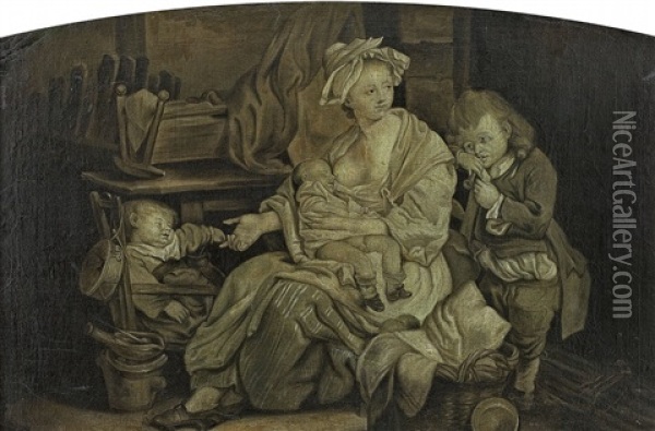 Mutter Mit Ihren Kindern (+ Alter Mann Und Junges Paar; 2 Works) Oil Painting - Jean Baptiste Greuze