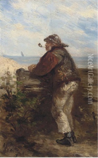 A Fisherman Looking Out To Sea Oil Painting - Albert Jurardus van Prooijen