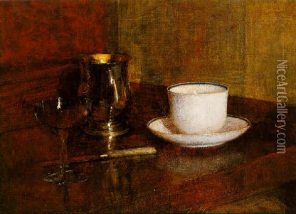 Nature Morte Au Verre Et Tasse Oil Painting - Henri Fantin-Latour