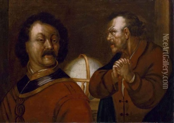 Portrait (l'amiral De Ruyter Et Son Conseiller?) Oil Painting - Govaert Flinck