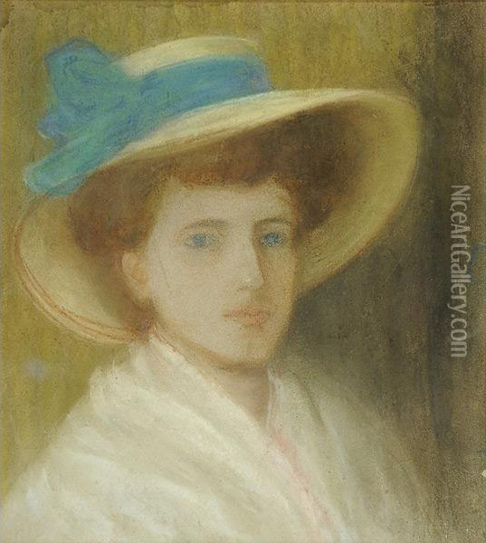 Gentildonna Con Cappello Oil Painting - Arturo Rietti