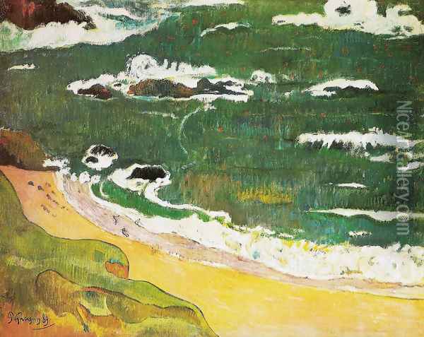 The beach at Pouldu Oil Painting - Paul Gauguin