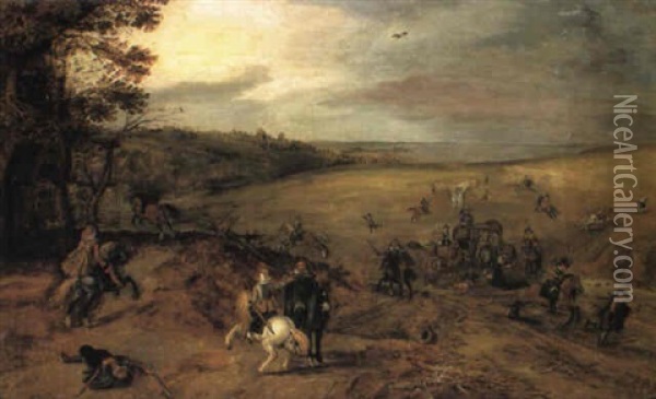Bandits On Horseback Ambushing Travellers Oil Painting - Jan Brueghel the Elder