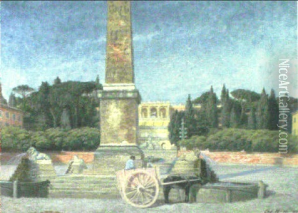 A Piazza, Rome Oil Painting - Adolf Heinrich Claus Hansen