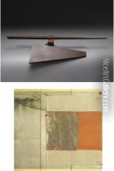 River Rapids-breakwater I And Shinto Gate Iii: A Sculpture And A Collage Oil Painting - Wilhelm George Wagner