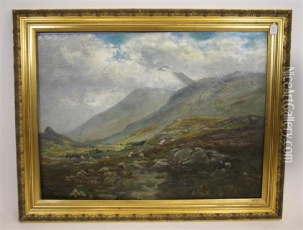 Highland Scene With Sheep In The Foreground Oil Painting - William Greaves