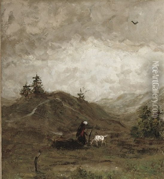 Duinlandschap: A Grazing Goat Oil Painting - Sientje Mesdag Van Houten