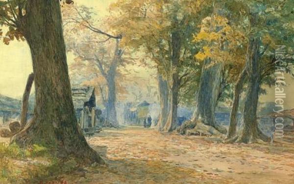Country Road In Autumn Oil Painting - Hiroshi Yoshida