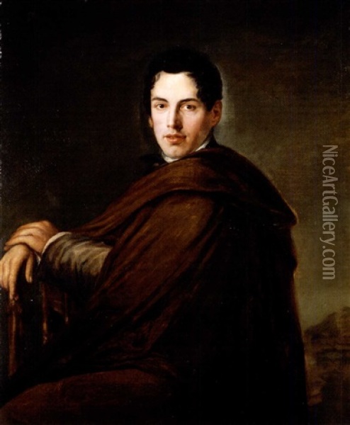Retrato De Joven Sentado Oil Painting - Juan Antonio Ribera Y Fernandez
