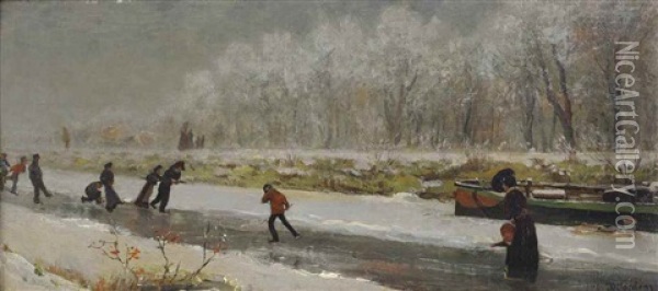 Winter: Fun On The Ice Oil Painting - Daniel J.R. Jordens