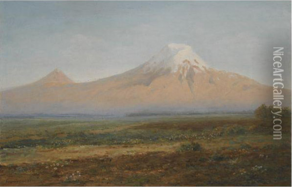 View Of Mount Ararat Oil Painting - Georgy Z. Bashinzhagyan