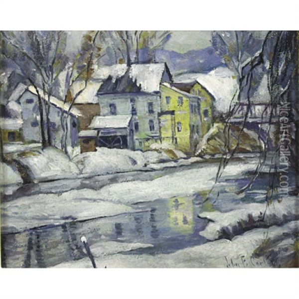 The Old Mill In Winter Oil Painting - John Fabian Carlson