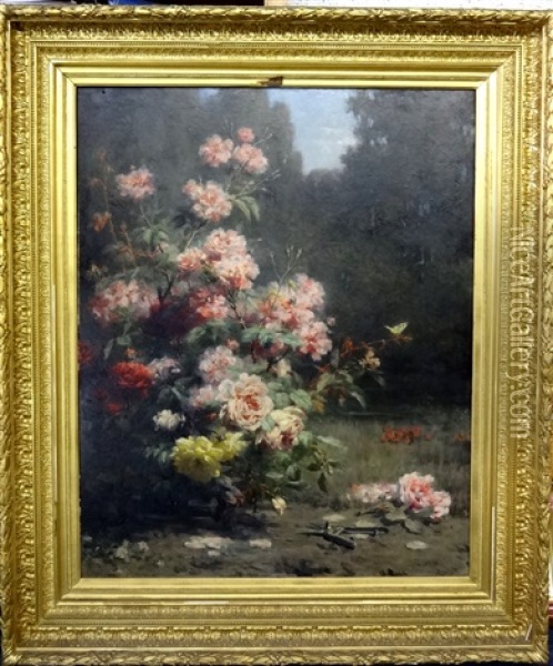 Massif De Roses Dans Un Jardin Oil Painting - Gregoire Chapoton
