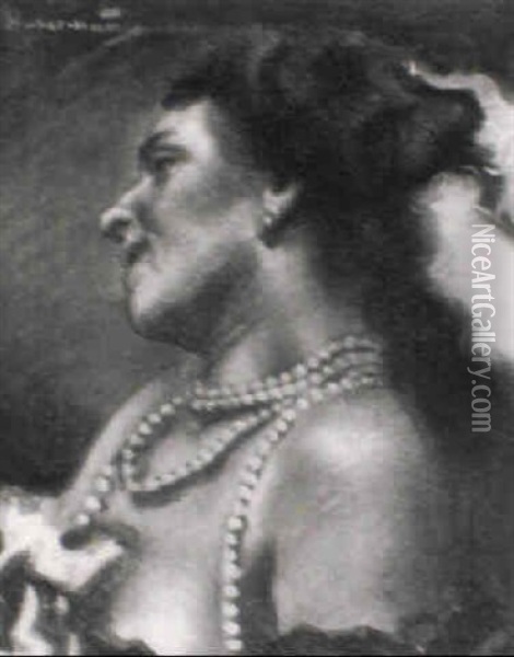 Junge Dame Mit Perlenkette Oil Painting - Hugo von Habermann the Elder