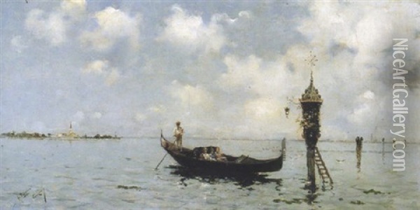 Gondola Oil Painting - Antonio Maria de Reyna Manescau