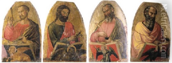 The Evangelists: Saint Matthew, Saint Mark, Saint Luke And Saint John Oil Painting - Martino di Bartolommeo di Biagio