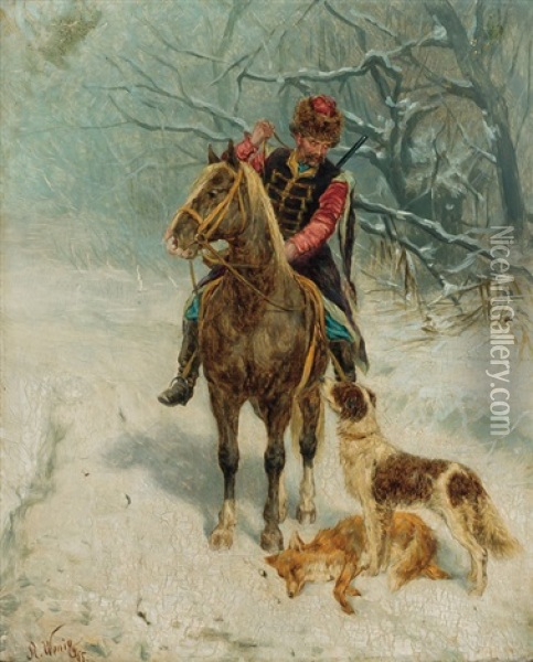 Cossack Oil Painting - Karl Bogdanovich Wenig