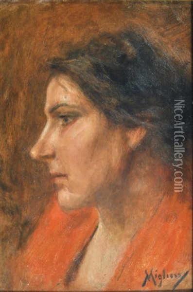 Profilo Femminile Oil Painting - Vincenzo Migliaro