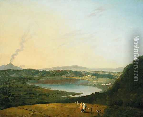 Lago dAgnano with Vesuvius in the Distance, c.1770-75 Oil Painting - Richard Wilson