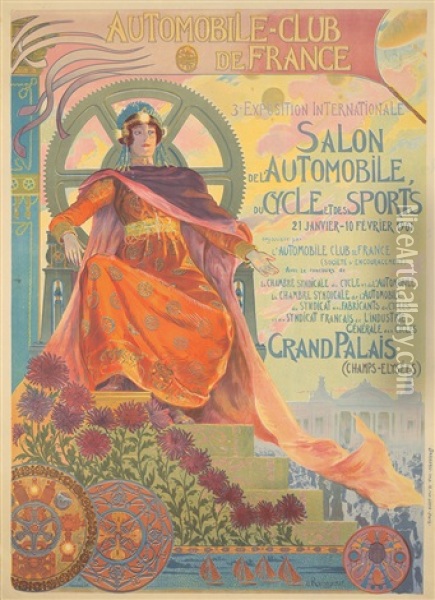 Automobile Club De France/3eme Exposition. 1901 Oil Painting - Georges Antoine Rochegrosse