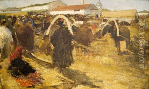 At The Bazar Oil Painting - Mikhail Filippovich Ivanov