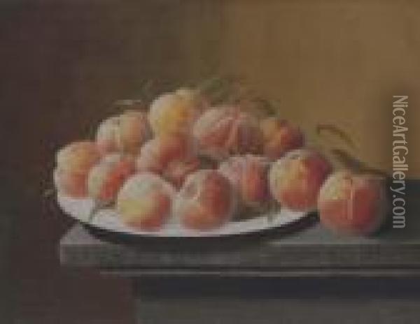 Peaches With Dew In A Bowl Oil Painting - Severin Roesen