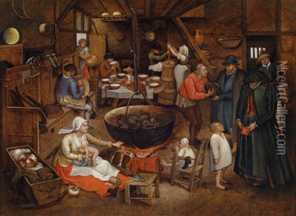 Besuch Auf Dem Bauernhof Oil Painting - Pieter Brueghel the Younger