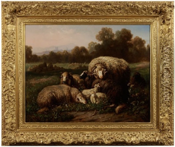 Resting Sheep Oil Painting - Louis (Ludwig) Reinhardt
