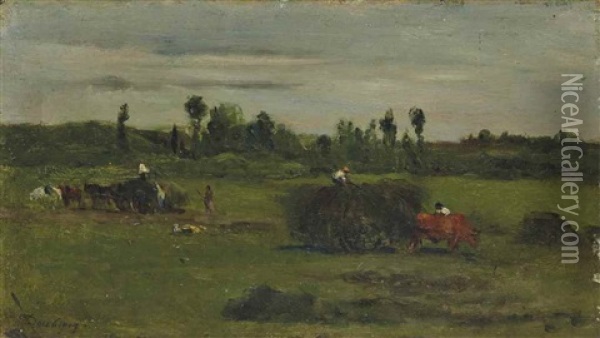 La Fenaison Oil Painting - Charles Francois Daubigny