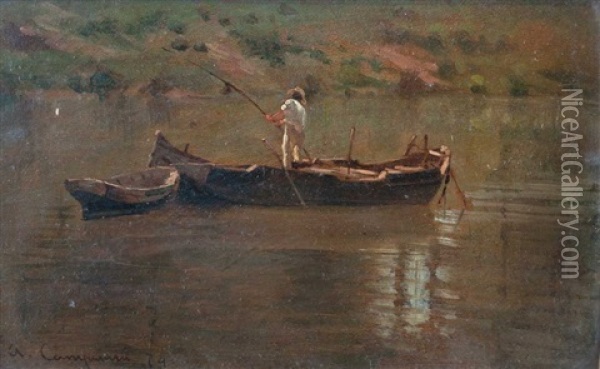 La Pesca Oil Painting - Alceste Campriani