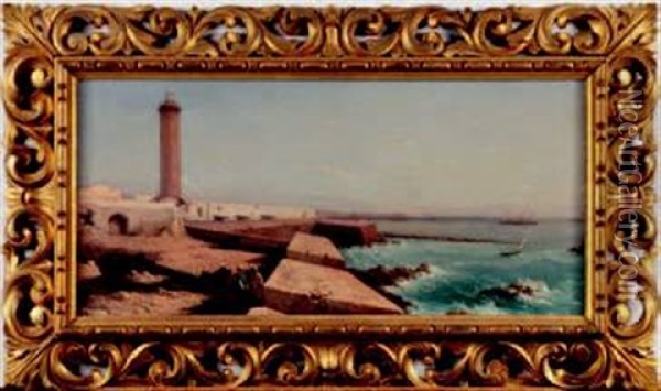 Alexandria; The Lighthouse And Outer Defences Oil Painting - Girolamo Gianni