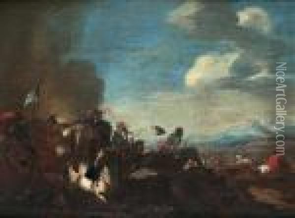 Hans Krets, Ryttarbatalj Oil Painting - August Querfurt