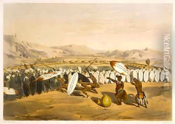 Umpanda Reviewing his Troops at Nonduengi, plate 12 from 'The Kafirs Illustrated' Oil Painting - George French Angas