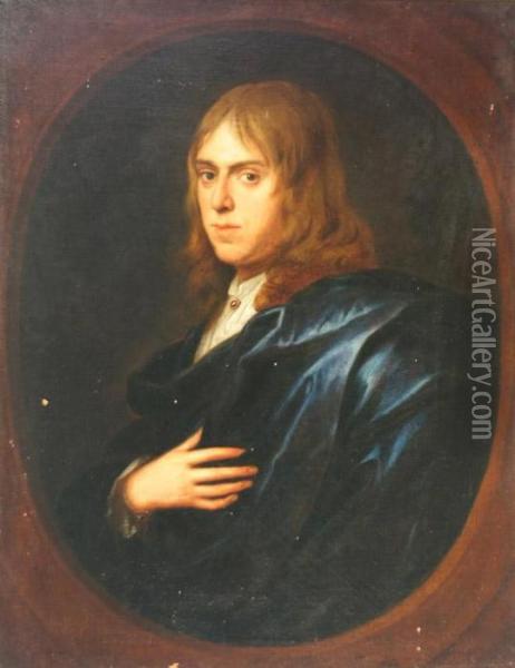 Portrait Of A Gentleman In A Blue Cloak Oil Painting - Sir Peter Lely