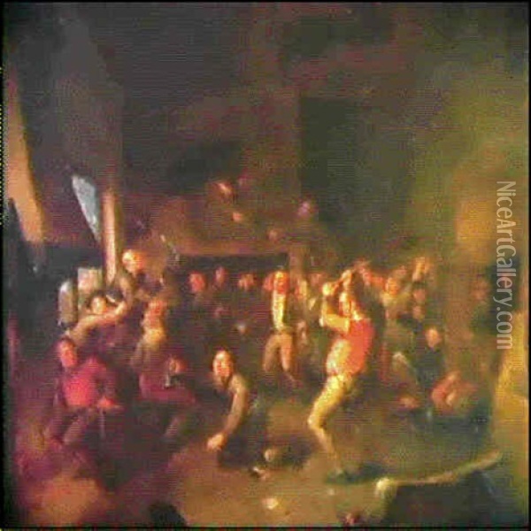 Rixe De Paysans Dans Une Taverne Oil Painting - Egbert van Heemskerck the Younger
