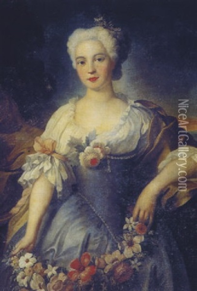 Portrait De Femme Tenant Une Guirlande De Fleurs Oil Painting - Jacopo Amigoni