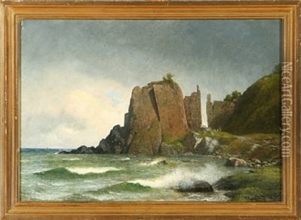 At Helligdomsklipperne Rocks At Bornholm Island, Denmark Oil Painting - Georg Emil Libert