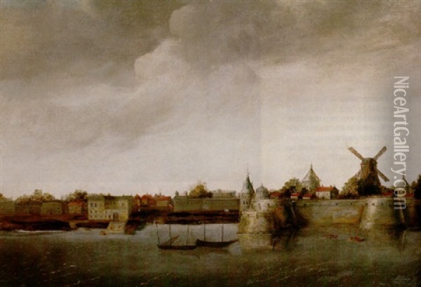 A View Of A Dutch Fortified Town Across A River Oil Painting - Abraham de Verwer