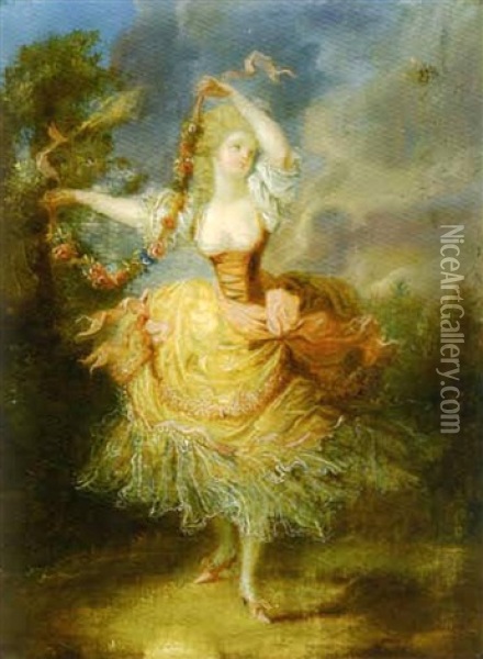La Danseuse Au Ruban Fleuri Sur Fond De Parc Oil Painting - Jean-Frederic Schall