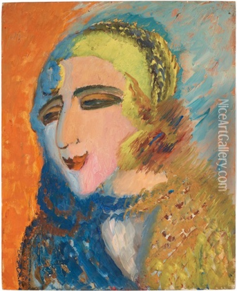 Flickhuvud I Gul Mossa (girl Head In Yellow Hat) Oil Painting - Sigrid (Maria) Hjerten