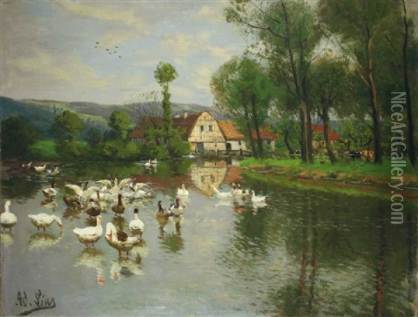 Ganse Auf Dem Weiher Oil Painting - Adolf Lins