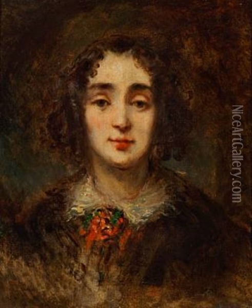 Portrait Of A Young Girl With Corkscrew Curls Oil Painting - Louis-Gabriel-Eugene Isabey