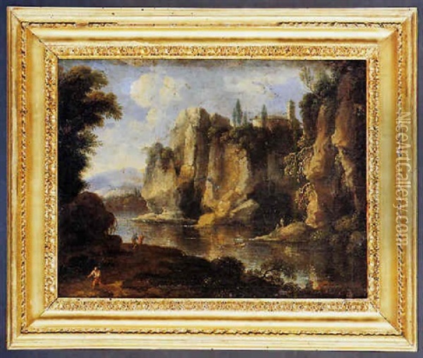 Paesaggio Italianizzato Con Fiume E Convento Oil Painting - Pietro Montanini