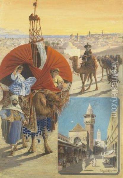 Etude Pour L'affiche Chemins Des Chemins De Fer P.l.m. Detunisie. Oil Painting - Hugo d' Alesi