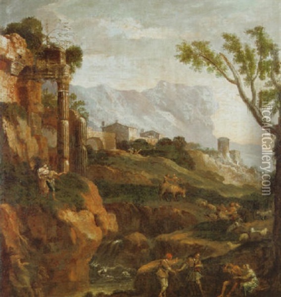 Paesaggio Roccioso Con Figure Oil Painting - Giuseppe Zola