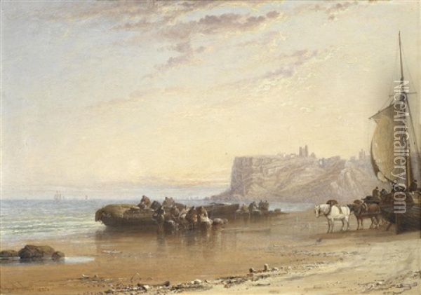 Scarborough From The North - Evening Oil Painting - Arthur Joseph Meadows
