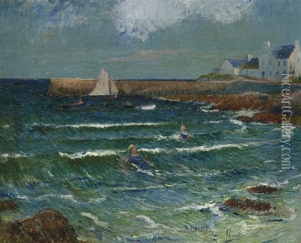 Baignade De Mer A Lomener Oil Painting - Henry Moret