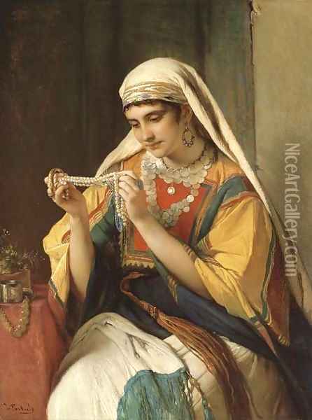 The pearl necklace Oil Painting - Jean-Francois Portaels