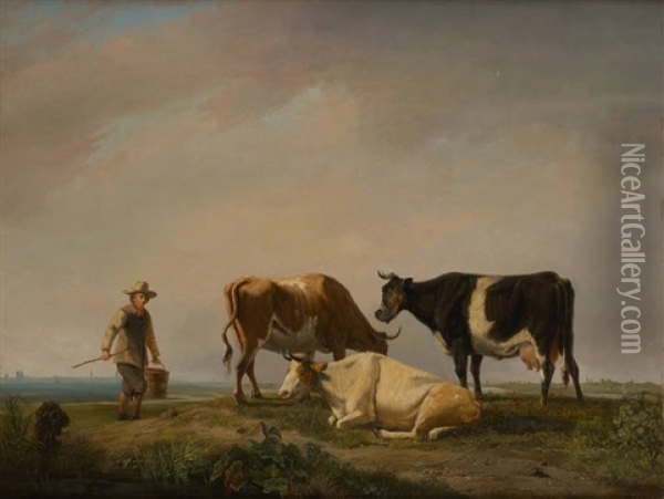Le Vacher Et Son Troupeau Oil Painting - Louis Robbe